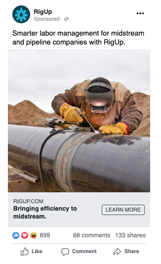 Midstream Oil & Gas Facebook ad for RigUp