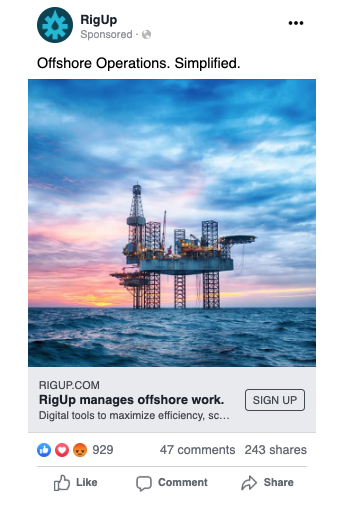 Offshore Oil & Gas facebook ad for RigUp